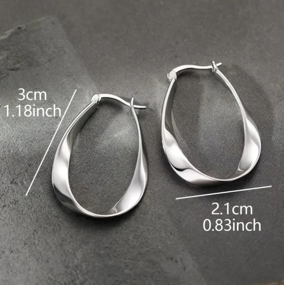 Silver Twist Hoop Earrings - Picture 2 of 3